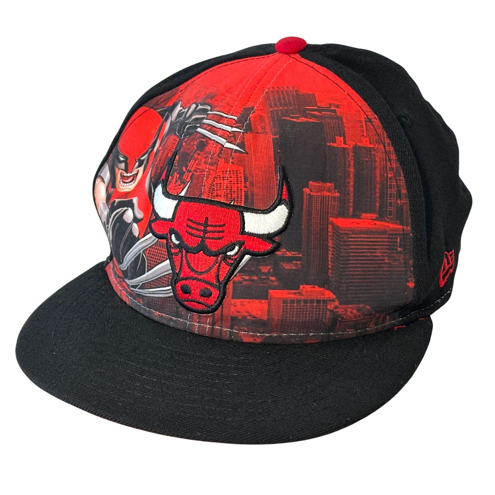 New Era Chicago Bulls Wolverine Fitted Hat 7 3/8 Red Black 59FIFTY Marvel Rare
